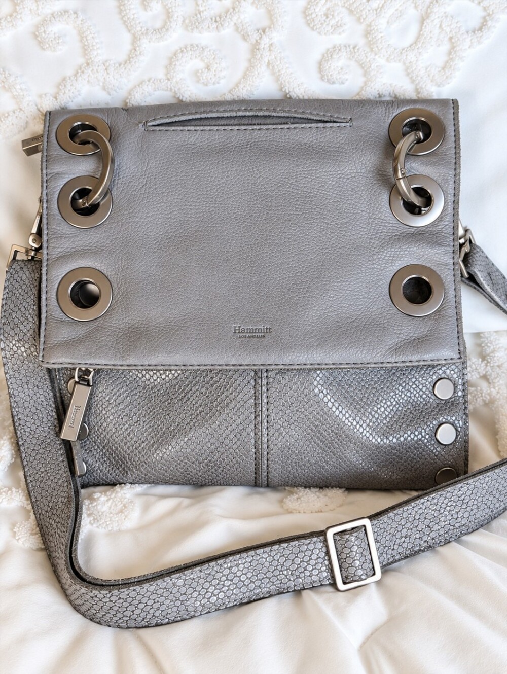 HAMMITT SMALL REVERSIBLE MONTANA Crossbody 🩶 Gray Snake Leather/Brushed Chrome